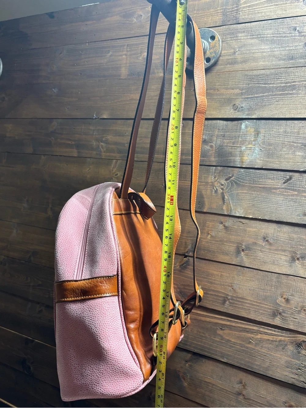 Bric’s Pink Pebbled Leather Backpack Tan Trim Adjustable Straps